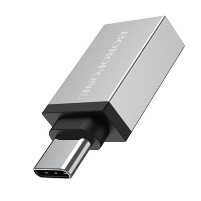 Adaptor OTG Borofone BV3, Type-C (M) la USB-A (F), Transfer Date si Incarcare, Aluminiu, 5Gbps, Argintiu