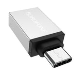 Adaptor OTG Borofone BV3, Type-C (M) la USB-A (F), Transfer Date si Incarcare, Aluminiu, 5Gbps, Argintiu