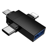 Adaptor USB 2.0 la Lightning / Type-C / Micro-USB Borofone BV26D, 3 in 1, Incarcare si Transfer Date, 1.5A, Negru