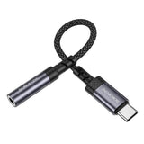 Adaptor audio Borofone BV24, USB-C (M) la Jack 3.5mm (F), DAC Chip, Plug&Play, 15cm, Gri