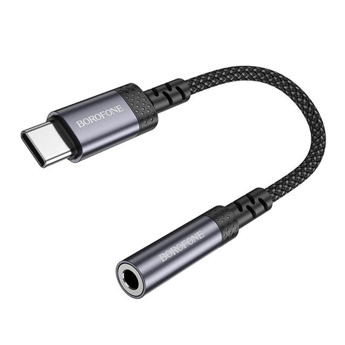 Adaptor audio Borofone BV24, USB-C (M) la Jack 3.5mm (F), DAC Chip, Plug&Play, 15cm, Gri