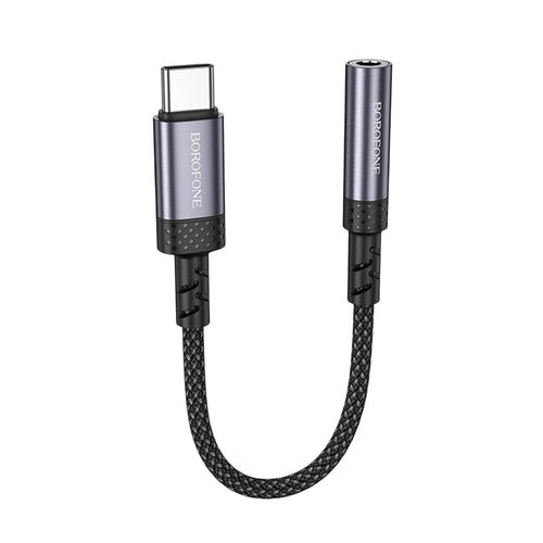 Adaptor audio Borofone BV24, USB-C (M) la Jack 3.5mm (F), DAC Chip, Plug&Play, 15cm, Gri