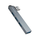Hub USB 4 in 1 Borofone FH1, 3x USB 2.0, 1x USB 3.0, Aliaj de aluminiu, Plug & Play, pana la 5Gbps, Gri