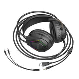Căști Over-Ear Gaming Borofone Thunder BO105, Microfon, USB + Jack 3.5mm, Iluminare LED, 50mm, Negre