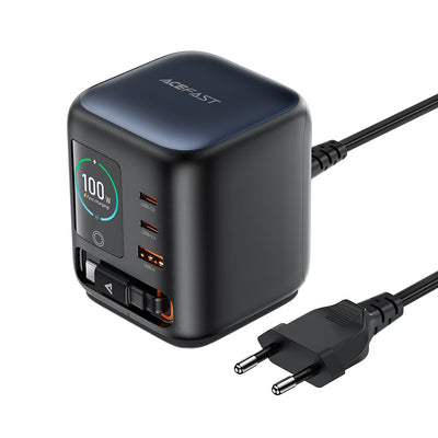 Stație de încărcare desktop Acefast Z10, 3x USB-C, USB, GaN PD 100W, Cablu USB-C retractabil, Display TFT Color, Neagră