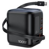 Stație de încărcare desktop Acefast Z10, 3x USB-C, USB, GaN PD 100W, Cablu USB-C retractabil, Display TFT Color, Neagră
