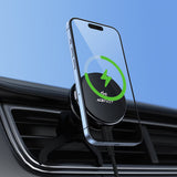 Suport auto cu încărcare wireless Acefast D66, Qi2, 25W, MagCharge, ventilator integrat, prindere grila ventilație, Negru