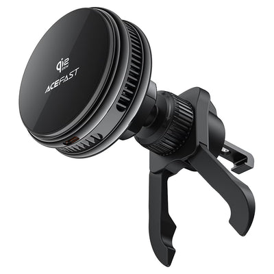 Suport auto cu încărcare wireless Acefast D66, Qi2, 25W, MagCharge, ventilator integrat, prindere grila ventilație, Negru