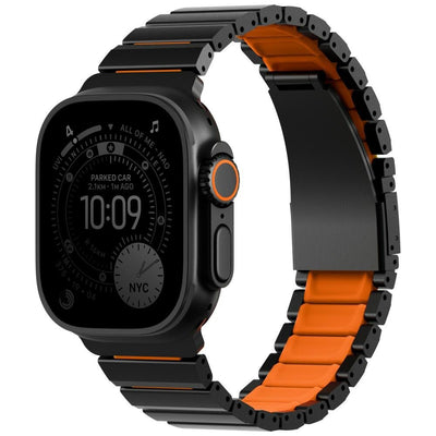 Curea smartwatch pentru Apple Watch 42/44/45/46/49mm, UNIQ Strova Flex, Neagra/Portocalie