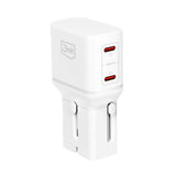 Adaptor de calatorie 3mk inCharge Globe, prize US/EU/AUS/UK, 2x USB-C, 45W GaN PD, QC4+ PPS SCP, Alb