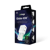 Adaptor de calatorie 3mk inCharge Globe, prize US/EU/AUS/UK, 2x USB-C, 45W GaN PD, QC4+ PPS SCP, Alb