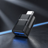 Adaptor OTG Borofone BV18, Type-C (M) la USB 3.0 (F), Incarcare si Transfer Date, Plug&Play, 4A, Negru