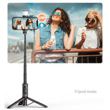 Selfie stick Techsuit (Q12S), Suport trepied stabil cu Bluetooth Remote si LED Light, 75cm, negru
