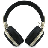 Căști wireless Guess Grained Triangle Logo, Bluetooth, ENC Technology, Over-ear, Piele Eco, Negre