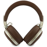 Căști wireless Guess Grained Triangle Logo, Bluetooth, ENC, Over-ear, Piele ecologică, Maro