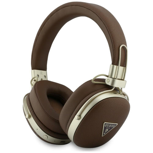 Căști wireless Guess Grained Triangle Logo, Bluetooth, ENC, Over-ear, Piele ecologică, Maro