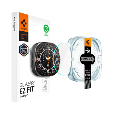 Folie pentru Samsung Galaxy Watch Ultra 2, Spigen Glas.tR EZ Fit, set 2 bucăți, Transparentă