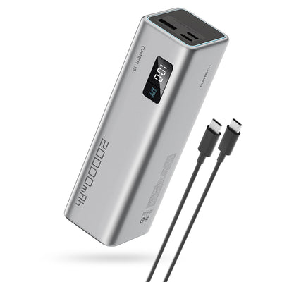 Baterie externa Cuktech PB200, 20000mAh, 100W, 2x USB-C, USB, cablu Type-C inclus, Gri