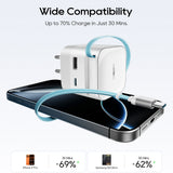 Încărcător Cuktech AD653W cu Cablu USB-C Retractabil, USB-C, USB, 67W, GaN, 0.7m, Alb