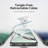 Încărcător Cuktech AD653W cu Cablu USB-C Retractabil, USB-C, USB, 67W, GaN, 0.7m, Alb