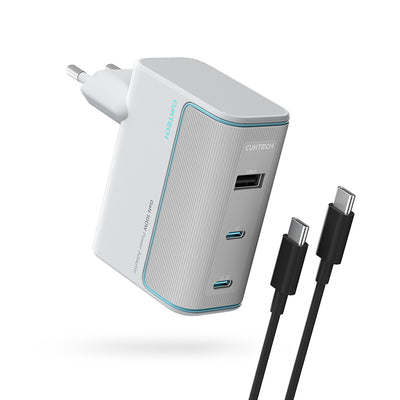 Încărcător Cuktech AD1003EU, 2x USB-C, USB, 100W, Tehnologie GaN, Cablu USB-C inclus, Alb
