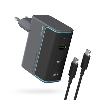 Încărcător Cuktech AD1003EU, 2x USB-C, USB, 100W, Tehnologie GaN, Cablu USB-C inclus, Gri