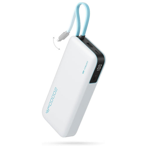 Baterie externa Cuktech LPB200N, cablu incorporat, USB, Type-C, Lightning, display LED, 20000mAh, 45W, Alba