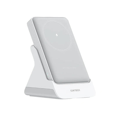 Baterie externă Cuktech Magnetic Wireless WPB100N, 10000mAh, 20W, suport 2in1, Type-C, Dual NTC, Alba