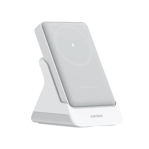 Baterie externă Cuktech Magnetic Wireless WPB100N, 10000mAh, 20W, suport 2in1, Type-C, Dual NTC, Alba
