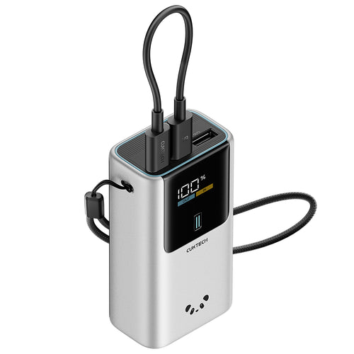 Baterie externa Cuktech PB1055, cu display LED, 2x USB-C, USB, 55W, 10000mAh, incarcare bidirecționala rapida, Gri