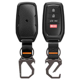 Husă cheie auto Spigen TK100 cu carabină, model non-slip, efect fibră de carbon, Neagră