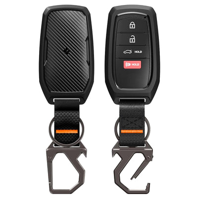 Husă cheie auto Spigen TK100 cu carabină, model non-slip, efect fibră de carbon, Neagră