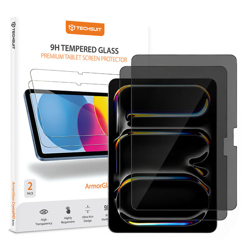 Folie tableta pentru iPad Pro 13 (2024/2025) / iPad Air 13 (2024/2025/2026), Techsuit ArmorGlass CrystalHD, Privacy, set 2 bucati
