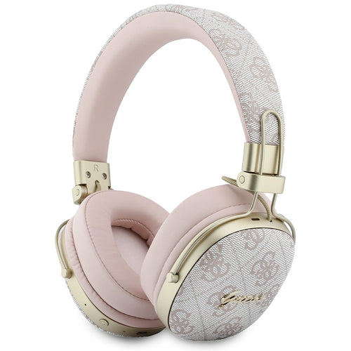 Căști wireless Guess Metal 4G Script Logo, Bluetooth, ENC Technology, Over-Ear, Eco Leather, Roz