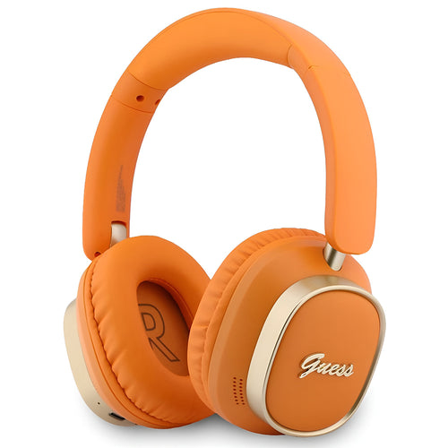 Căști over-ear Guess Rectangle Metal Script, Bluetooth, ENC, Piele ecologică, Portocalii