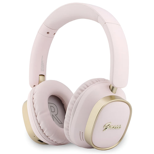 Căști over-ear Guess Rectangle Metal Script, Bluetooth, tehnologie ENC, piele ecologică, Roz