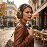 Căști wireless Guess Metal 4G Script Logo, Bluetooth, ENC Technology, Over-Ear, Eco Leather, Negre