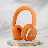 Căști over-ear Guess Rectangle Metal Script, Bluetooth, ENC, Piele ecologică, Portocalii