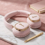 Căști over-ear Guess Rectangle Metal Script, Bluetooth, tehnologie ENC, piele ecologică, Roz
