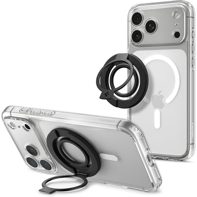 Suport telefon cu inel Spigen Phone Ring Dual Pop MagSafe S AMP11735, silicon, magnetic, Negru