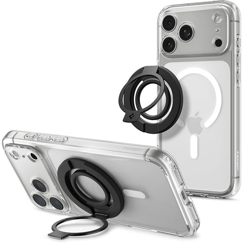 Suport telefon cu inel Spigen Phone Ring Dual Pop MagSafe S AMP11735, silicon, magnetic, Negru