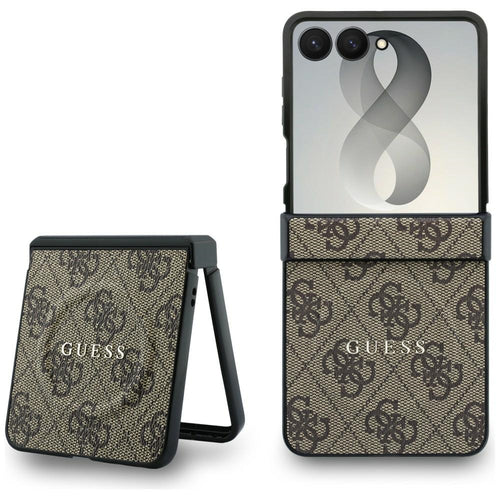 Husă pentru Samsung Galaxy Z Flip8, Guess 4G Leather Classic MagSafe, Maro