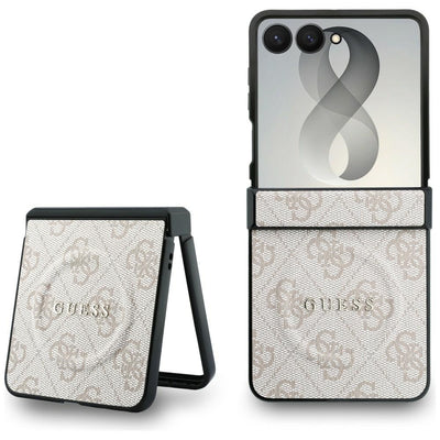 Husă pentru Samsung Galaxy Z Flip8, Guess 4G Leather Classic MagSafe, Roz