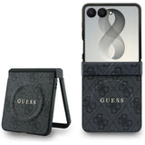 Husă pentru Samsung Galaxy Z Flip8, Guess 4G Leather Classic MagSafe, Neagră