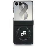 Husă pentru Samsung Galaxy Z Flip8, Karl Lagerfeld Hardcase Leather Karl & Choupette Head Pin, Coral