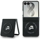 Husă pentru Samsung Galaxy Z Flip8, Karl Lagerfeld Hardcase Leather Karl & Choupette Head Pin, Coral