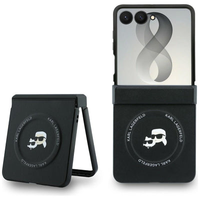 Husă pentru Samsung Galaxy Z Flip8, Karl Lagerfeld Hardcase Leather Karl & Choupette Head Pin, Coral
