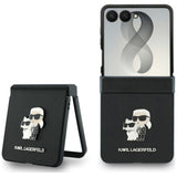 Husă pentru Samsung Galaxy Z Flip8, Karl Lagerfeld Saffiano Karl&Choupette Metal Pin, Neagră