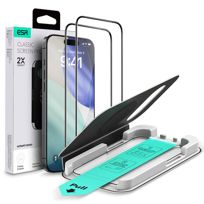 Folie telefon pentru iPhone 17 Pro / iPhone 18 Pro, ESR UltraFit Classic Tempered Glass, set 2 bucăți, Neagră