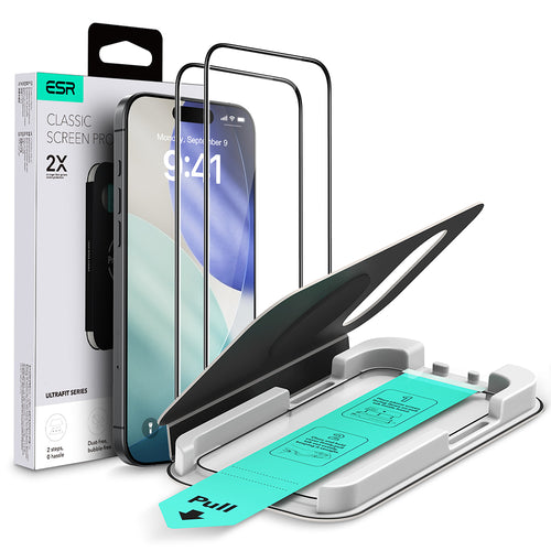 Folie telefon pentru iPhone 17 Pro / iPhone 18 Pro, ESR UltraFit Classic Tempered Glass, set 2 bucăți, Neagră